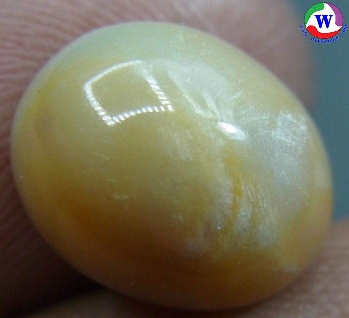 แก้วโป่งข่ามนำโชค 8.30 กะรัต แก้ววิฑูรย์ สีน้ำตาลอ่อนอมเหลือง ชื่อจันทรประภา เงินทองไหลมากับโชคลาภ