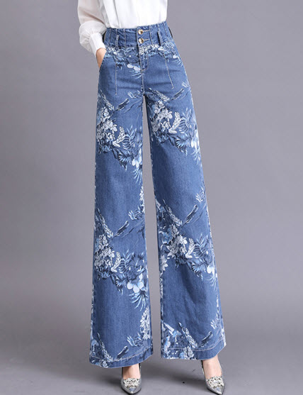 พรีออเดอร์ กางเกงขายาว กางเกงขาบาน ลายดอกไม้ ผ้าเนื้อดี เสื้อผ้าแฟชั่นเกาหลี สี ยีนส์ซีด สีพื้นและลายดอกไม้