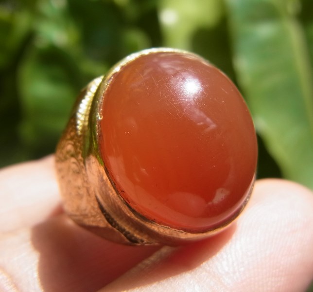 แหวนแก้ววิทรูยืสุริยะประภาสีส้ม เบอร์ 60 ครึ่ง ตัวเรือนทองเหลืองชาย