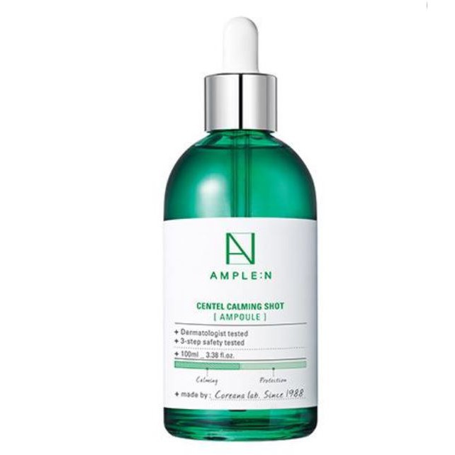 Coreana Ample :N Centel Calming Shot Ampoule 100 ml. เซรั่มบำรุงผิวที่มีสารสกัดจากใบบัวบกช่วยให้รอยแผลเป็นมีขนาดเล็กลงลดอาการอักเสบลดรอยหมองคล้ำรอยด่างดำของผิวพร้อมปรับผิวที่หมองคล้ำให้กระจ่างใส