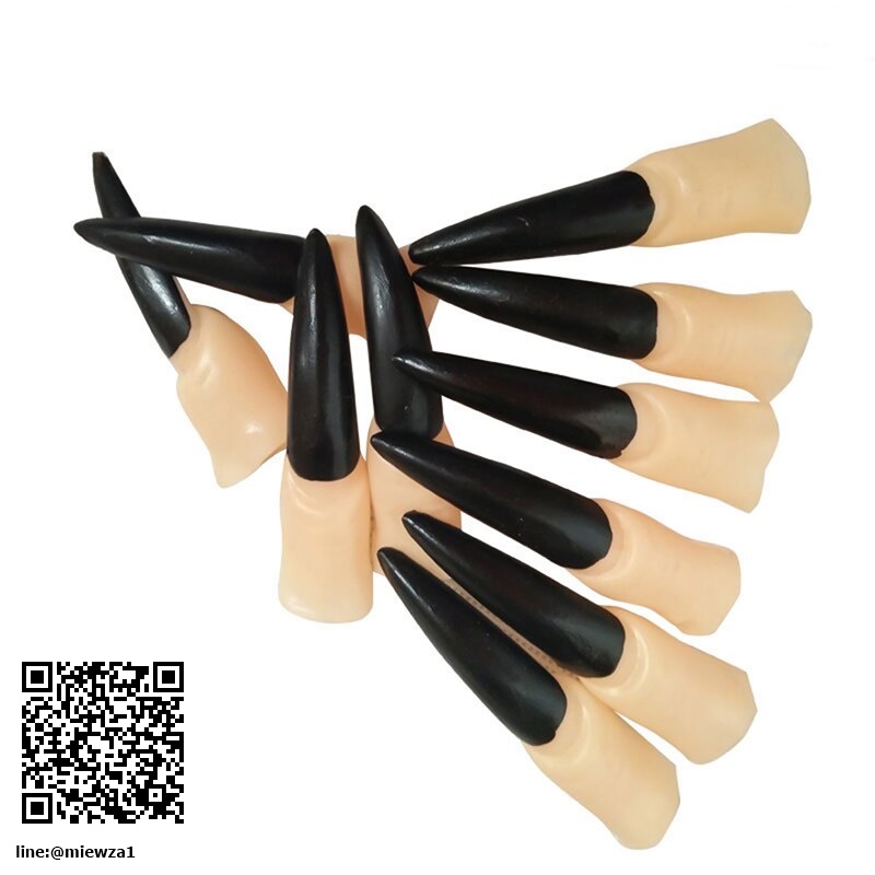 ++พร้อมส่ง++เล็บปลอมสีดำ เล็บยาวสีดำ เล็บผี เล็บพ่อมดแม่มด พร็อฟแฟนซี