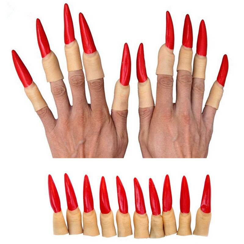 ++พร้อมส่ง++เล็บปลอมสีแดง เล็บยาวสีแดง เล็บผี เล็บพ่อมดแม่มด พร็อฟแฟนซี