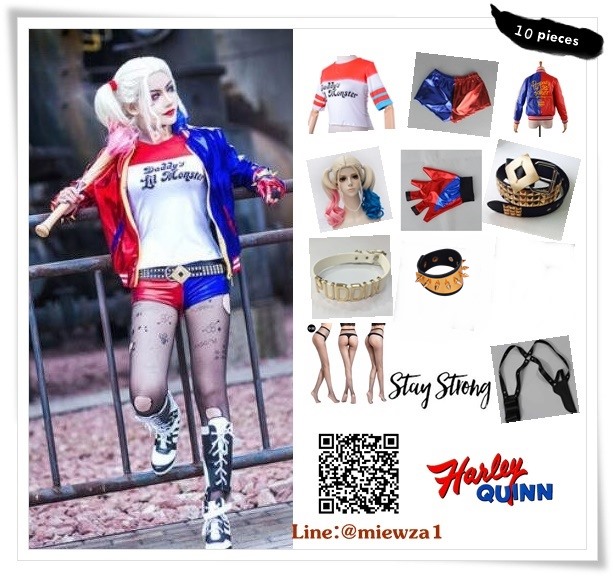 ++พร้อมส่ง++เซ็ทเต็ม 10 ชิ้น ชุดฮาร์ลีย์ควินท์ แห่งทีม Suicide Squad แฟน Joker ชุดฮาร์ลีย์ ฮารีย์ ควินท์ 