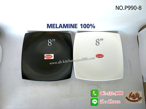 (ราคา/โหล)จานเหลี่ยม 8" เมลามีน FG (ขอบแหลม)