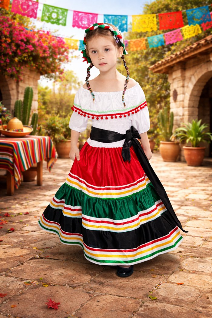 7C80 ชุดเด็ก ชุดเม็กซิโก ชุดประจำชาติเม็กซิโก ชุดเต้นรำ ชุดลาติน Children Latin Mexico Dancer Costumes
