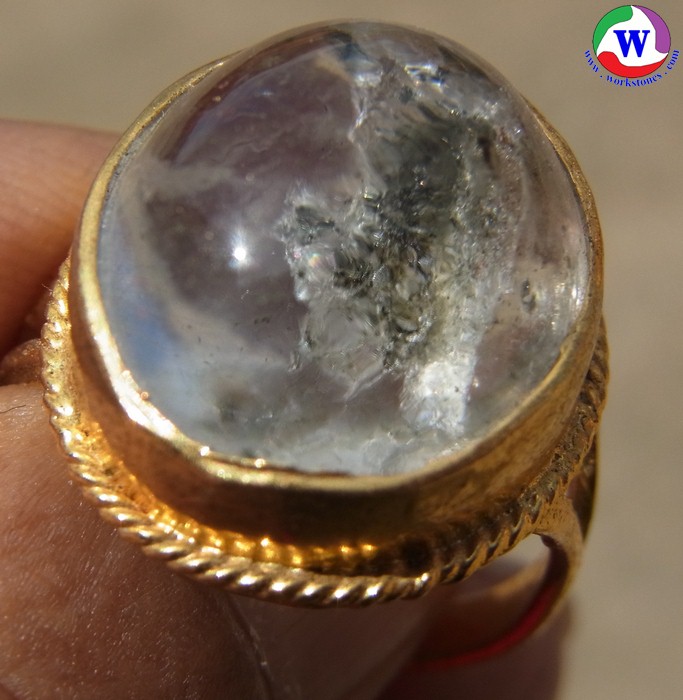 แหวนชุบทอง เบอร์ 58 แก้วโป่งข่ามนำโชค ชนิดแก้วปวก 2 สี สีดำและสีเงิน แก้วใสสวย