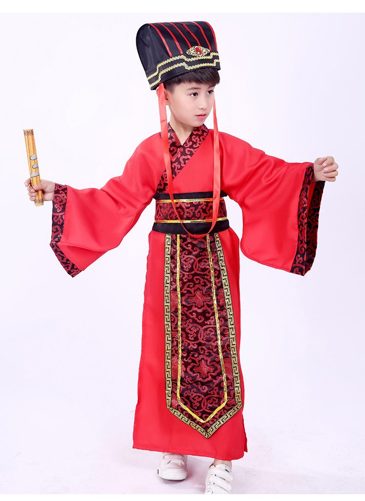 7C118 ชุดเด็กชาย จีนโบราณ ชุดจอมยุทธ์ ฮั่นฝู แดง ผ้าแถบห้อยแดง Hanfu Red RedFrontBar