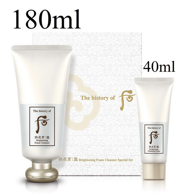 The History of Whoo Gongjinhyang Seol Brightening Foam Cleanser Special Set180 ml.+ 40 ml. เซ็ทโฟมไซส์จริง+ขนาดพกพา เป็นไวท์เทนนิ่งโฟมตำรับสมุนไพรภูมิปัญญาตะวันออก เผยผิวขาวกระจ่างใส ขจัดสิ่งสกปรกต่างๆที่ตกค้างอยู่บนผิว ด้วยเนื้อสัมผัสแบบไวท์เ