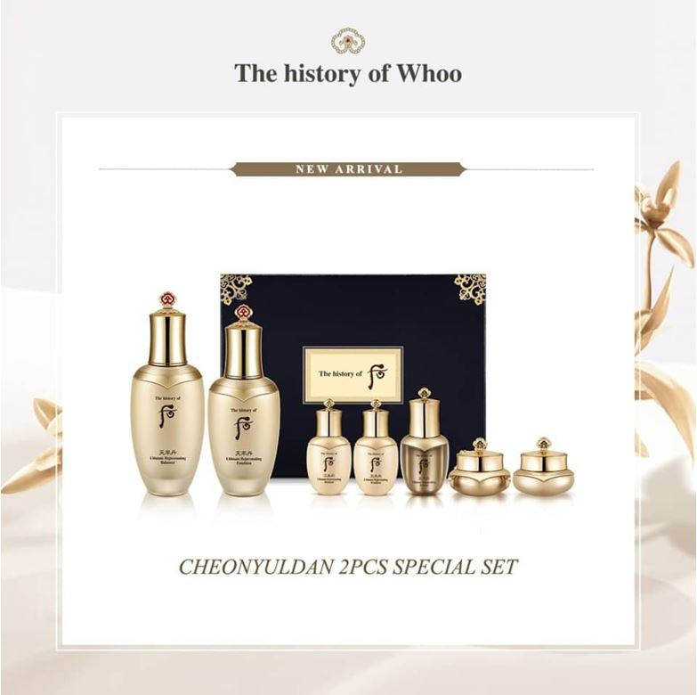 The History of Whoo Cheonyuldan Ultimate 2pcs Special Set เซตสกินแคร์ดูแลผิวสุดยอดแห่งการต่อต้านริ้วรอยแห่งวัย สุดยอดแห่งการต่อต้านริ้วรอยแห่งวัย cheonyul คือความสมดุลที่ดีที่สุดในอัตราส่วนสวรรค์ เพิ่มความชุ่มชื่นและความเปล่งปลั่งมากขึ้น ซึ่งจ