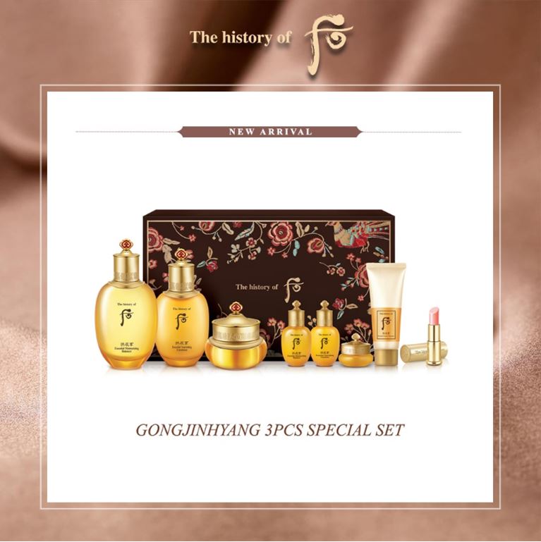 The History of Whoo Gongjinhyang Special 3pcs Set เซตผลิตภัณฑ์ดูแลผิวขั้นพื้นฐานที่คืนความอ่อนเยาว์ให้กับผิว ให้ความชุ่มชื้นสูงสุดจะตรงเข้าบำรุงผิวอย่างล้ำลึก เพื่อผิวสุขภาพดีจากภายใน เป็นผลิตภัณฑ์ซิกเนเจอร์ของแบรนด์ ไลน์นี้เค้าเน้นช่วยป้องปกร