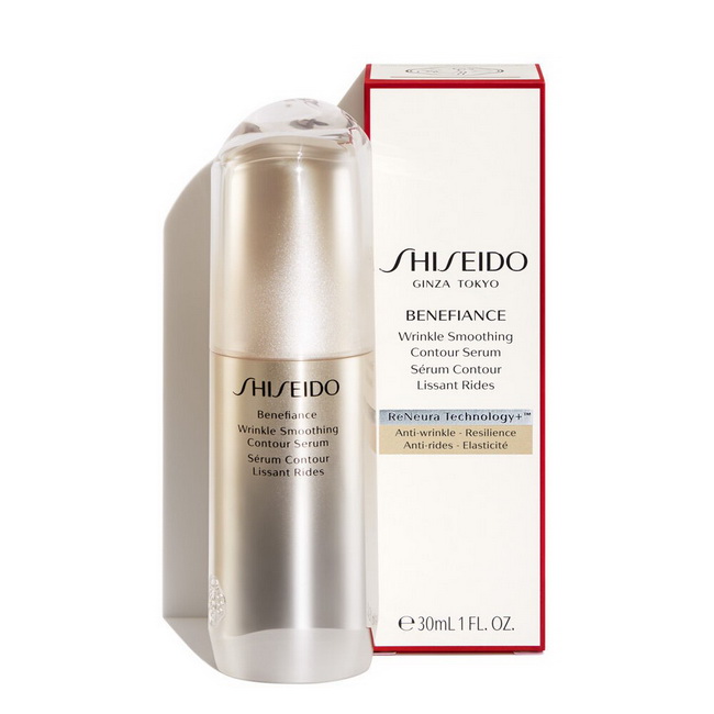 Shiseido Benefiance Wrinkle Smoothing Contour Serum 30ml. เซรั่มสูตรเข้มข้น ที่อุดมด้วยแคปซูลเรตินอลจำนวนมาก ในการช่วยฟื้นบำรุงสภาพผิวที่เกิดริ้วรอย หย่อนคล้อย ขาดความกระชับ แห้ง หยาบกร้าน ให้อ่อนนุ่ม มอบผิวที่ยืดหยุ่น เรียบเนียน ดูอ่อนวัยช่วย