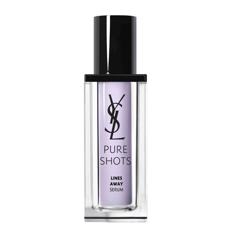 YSL Yves Saint Laurent Pure Shots Lines Away Serum 30 ml. เซรั่มขวดสีม่วง เติมเต็มลดริ้วรอยตื้นๆและริ้วรอยลึกแลดูจางลงเพิ่มยืดหยุ่นของผิว และผิวฟื้นคืนความอ่อนนุ่ม ด้วยรากไอริส จะมีจุดเด่นในเรื่องของการยืดเกาะชั้นผิว ช่วยสร้างอิลาสตินคอลลาเจน 