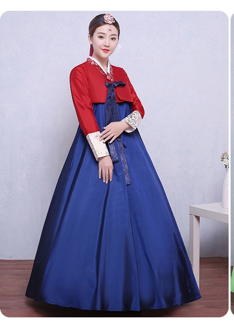 ++พร้อมส่ง++ชุดฮันบกสีแดงน้ำเงิน ชุดเกาหลี ชุดประจำชาติเกาหลี ชุดแดจังกึม