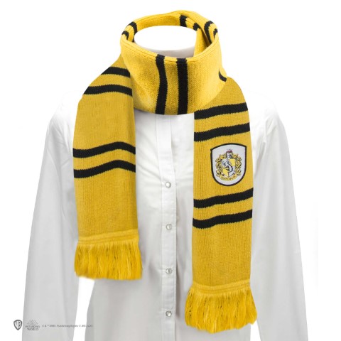 ++พร้อมส่ง++สีเหลือง(แบบยาวมีตราและพู่)ผ้าพันคอบ้านฮัฟเฟิลพัฟ (Hufflepuff) จากแฮร์รี่ พอตเตอร์ ผ้าพันคอสีดำเหลือง