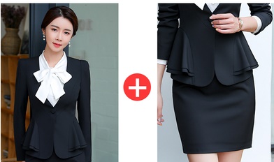 pre-order***ชุดทำงาน ชุดพนักงานบริษัท ชุดยูนิฟอร์ม (เสื้อ+กระโปรง) สีตามภาพ ไซร์ S M L XL 2XL 3XL 4XL ,