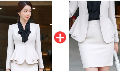 pre-order***ชุดทำงาน ชุดพนักงานบริษัท ชุดยูนิฟอร์ม (เสื้อ+กระโปรง) สีตามภาพ ไซร์ S M L XL 2XL 3XL 4XL ,