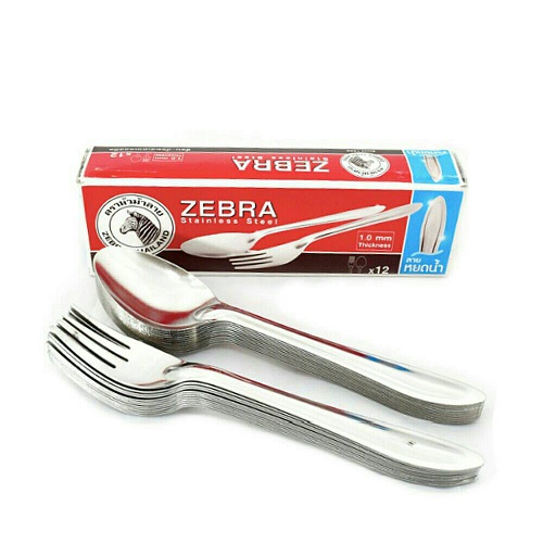 Zebra ช้อนส้อม ลายหยดน้ำ 1.0 มม. หัวม้าลาย 12 คู่ 100009