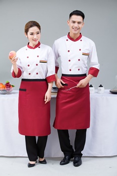 pre-order ** เสื้อเชฟ เสื้อพ่อครัว เสื้อฟอร์มพนักงาน ยูนิฟอร์ม เสื้อเชฟชาย - เสื้อเชฟหญิง (เฉพาะเสื้อตัวเดียว ไม่รวมอุปกรณ์เสริม) สีตามภาพ ไซร์ M L XL XXL 3XL