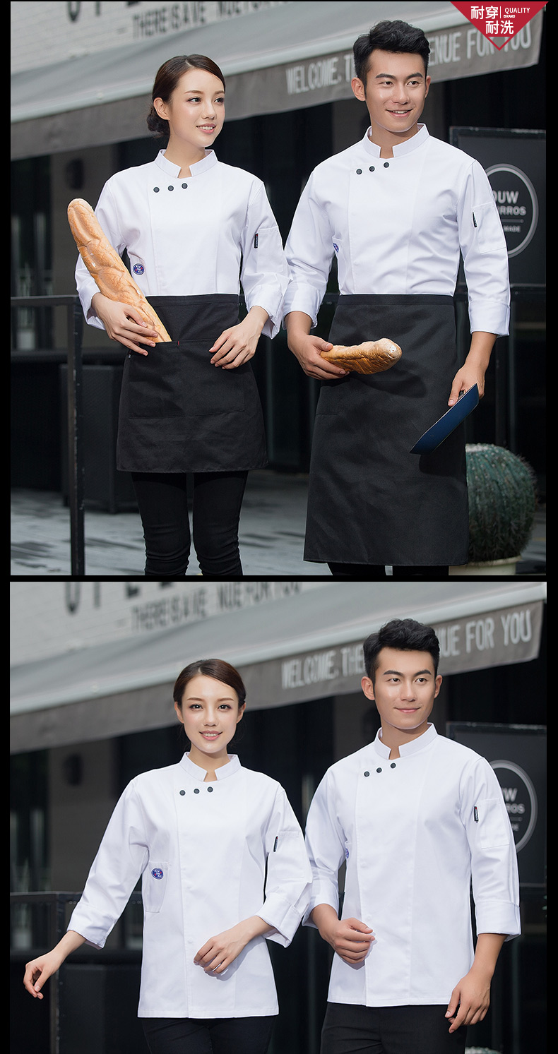 pre-order ** เสื้อเชฟ เสื้อพ่อครัว เสื้อฟอร์มพนักงาน ยูนิฟอร์ม เสื้อเชฟชาย - เสื้อเชฟหญิง (เฉพาะเสื้อตัวเดียว ไม่รวมอุปกรณ์เสริม) สีตามภาพ ไซร์ M L XL XXL 3XL 4XL