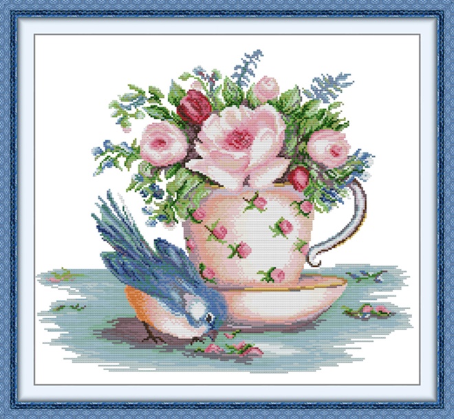 Bird and teacup (ไม่พิมพ์/พิมพ์ลาย)