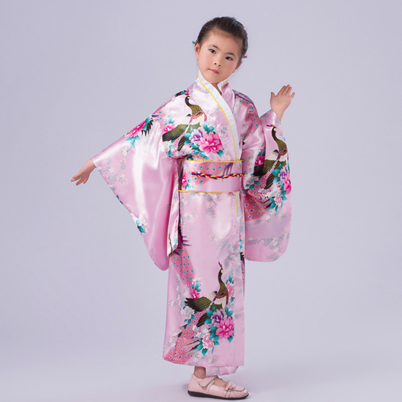 7C193 ชุดเด็กหญิง สีชมพู ชุดกิโมโน ชุดยูกาตะ ชุดเกอิชา ชุดซามูไร Kimono Yukata Pink Colour Costumes