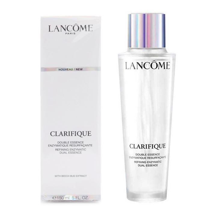 Lancome Clarifique Double Essence Refining Enzymatic Dual Essence 150 ml. เอสเซนส์เพื่อผิวกระจ่างใสขึ้นถึง 4 มิติ เนื้อใสบางเบา ไม่เหนียวเหนอะหนะ เพิ่มความสว่างกระจ่างใสให้กับผิวหน้า ทำให้ผิวแลดูเรียบเนียน กระชับยิ่งขึ้น 