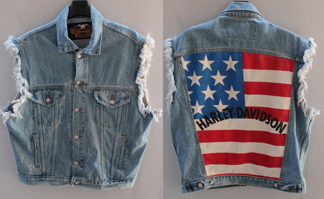 เสื้อผ้าผู้ชาย ยีนส์ เสื้อกั๊กยีนส์ hayley davidson รอบอก 46