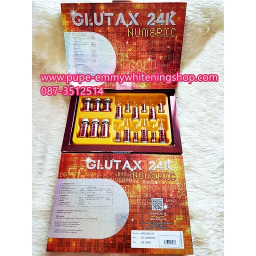 Gluutax 24k Numeric Gold with Stemcell(*) Made in Italy สุดยอดความขาวใสเพียง 1 กล่องก็ขาวด้วยวิตามินสูตรพิเศษผสมสเต็มเซลสูตรเฉพาะจากอิตาลี