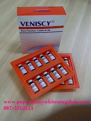 VENISCY12000mg.กลูตาใหม่จากสวิสสูงถึง12000 ผิวขาวขึ้นใน 1 เข็ม ส่วนผสมอื่นๆเช่น Hya+Collagen ผิวเด้งลดริ้วรอย, Alpha Lipoic กระตุ้นการทำงานของกลูตา