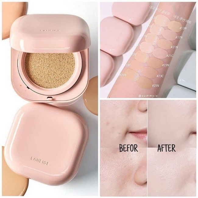 LANEIGE Neo Cushion Glow SPF50+ PA+++ (15gx2) คุชชั่นสูตรโกลว์กระจ่างใสใหม่ล่าสุด มอบการปกปิดปานกลาง ให้ผิวแลดูฉ่ำวาวอิ่มน้ำสุขภาพดีแบบสาวเกาหลี พร้อมป้องกันแสง Blue Light ทั้งจากหน้าจอคอมพิวเตอร์และสมาร์ทโฟน