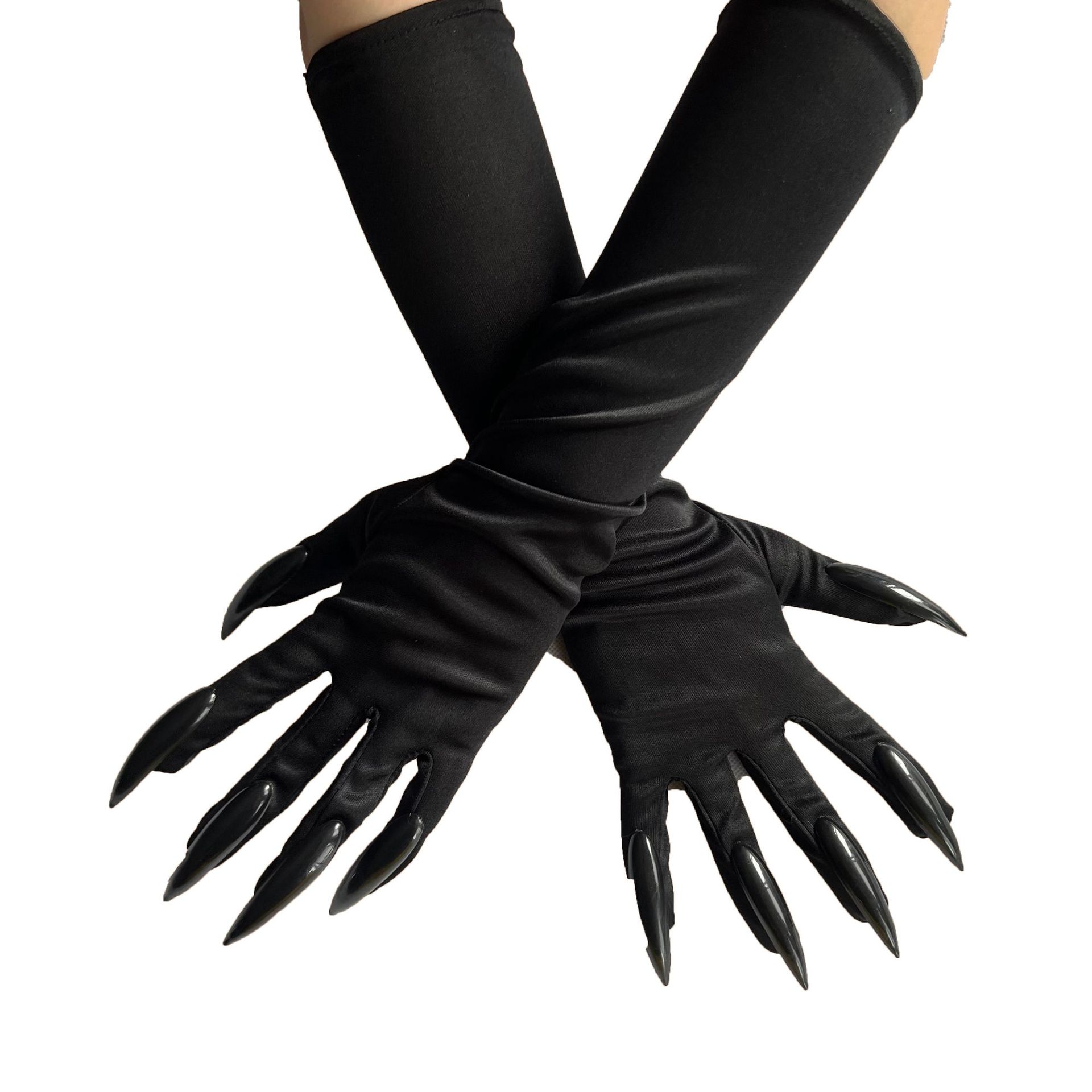 ++พร้อมส่ง++มือปิศาจ ถุงมือผี ถุงมือปิศาจ ถุงมือสีดำยาวพร้อมเล็บยาว
