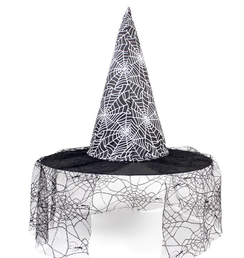 ++พร้อมส่ง++หมวกแม่มดพ่อมดสีดำ ตกแต่งลายใยแมงมุมสวยมาก หมวกฮาโลวีน หมวกฮัลโลวีน 