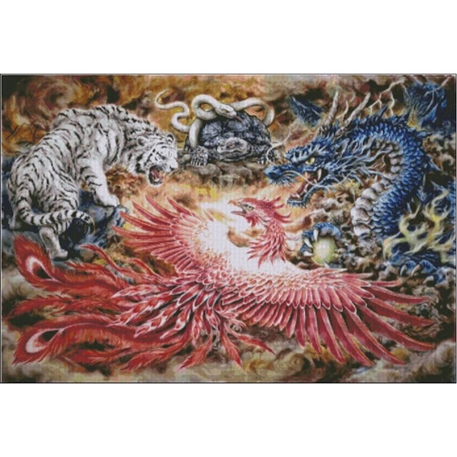 Dragon Tiger Phoenix Turtle Snake (พิมพ์ลาย)