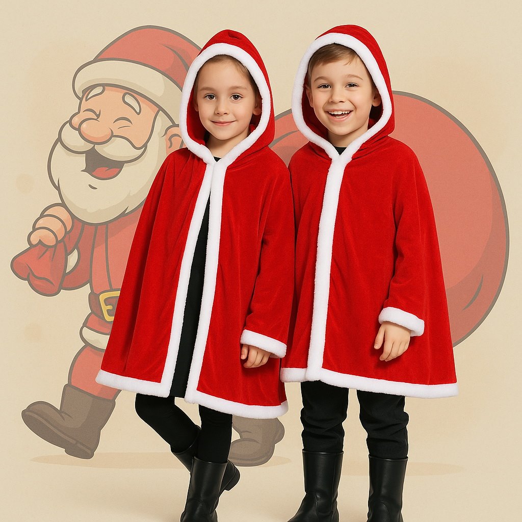 7C246 ชุดเด็ก ชุดซานตาครอส ชุดแซนตี้ ชุดคริสต์มาส ผ้าคลุมยาวมีฮู้ด Santy Santa claus Christmas Costumes