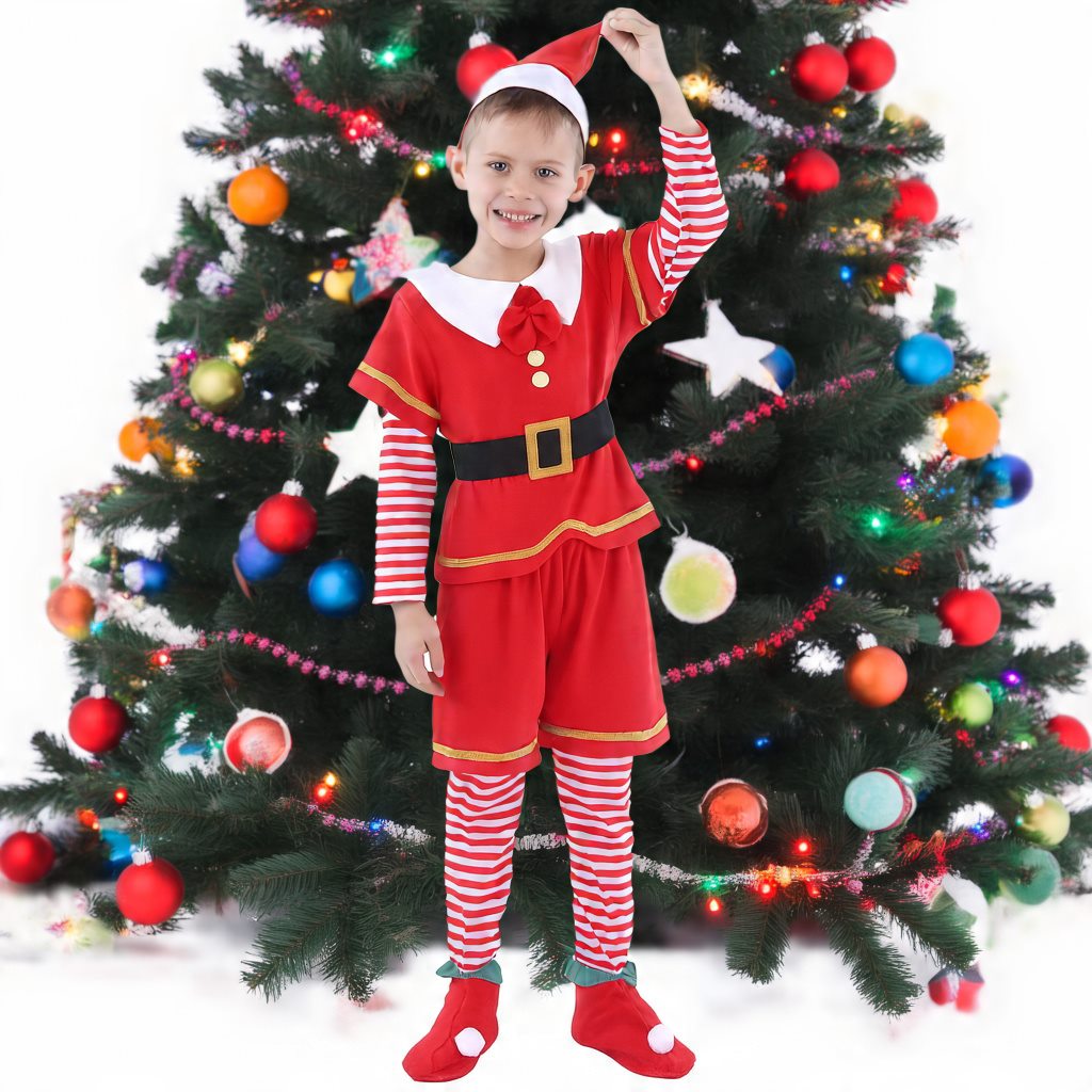 7C247.1 ชุดเด็กชาย ชุดซานตาครอส ชุดแซนตี้ ชุดคริสต์มาส ลายขวาง Santy Santa claus Christmas Costumes ฮิปฮอป