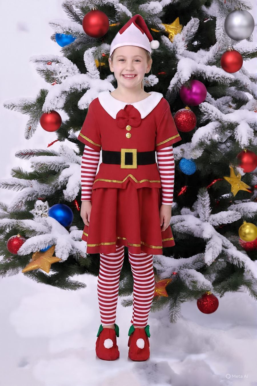 7C247.2 ชุดเด็กหญิง ชุดซานตาครอส ชุดแซนตี้ ชุดคริสต์มาส ลายขวาง Santy Santa claus Christmas Costumes ฮิปฮอป