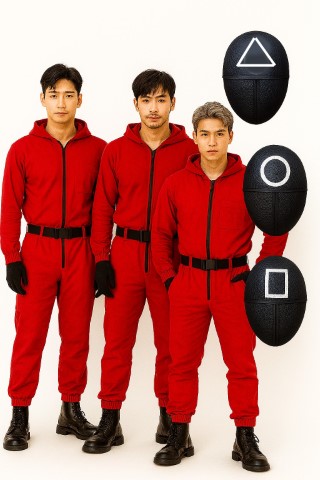 7C249 (ไม่รวมหน้ากาก) ชุดสีแดง ชุดผู้คุมเกมผู้ใหญ่ สควิดเกม เล่นลุ้นตาย Guard Squid Game