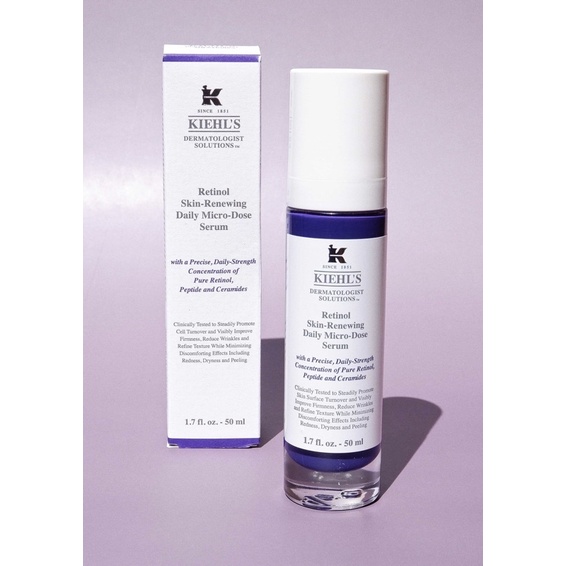 Kiehl's Retinol Skin-Renewing Daily Micro-Dose Serum 50 ml. เซรั่มสูตรอ่อนโยน เหมาะกับทุกสภาพผิว แนะนำให้ใช้ตอนกลางคืน ช่วยให้ผิวแลดูอ่อนเยาว์ กระชับ เนียนละเอียดขึ้น พร้อมช่วยให้ริ้วรอยร่องลึกดูลดลง ด้วย 3 ส่วนผสมที่ทรงประสิทธิภาพ (เรตินอล เซราไมด์แ