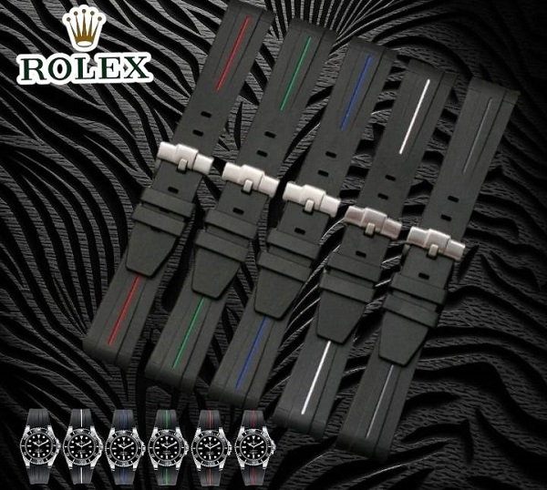 สายนาฬิกา แบบสายยางซิลิโคน สีดำ-เส้น ปลายสายแบบเข็มขัด ใช้สำหรับ Rolex