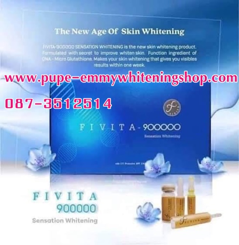 FIVITA 900000 Whitening สุดยอดนวัตกรรมไวท์เทนนิ่งเข้มข้นกลูต้า900000g ผิวขาวออร่ารักษาผิวหมองคล้ำ ทำให้ผิวของคุณขาวกระจ่างใสเรียบเนียนปกป้องผิวจากแสงแดดได้อย่างมีประสิทธิภาพ ลดริ้วรอยเหี่ยวย่นบริเวณใบหน้า