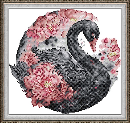 Black swan and peony (พิมพ์ลาย)