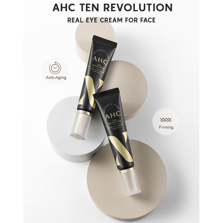 AHC Ten Revolution Real Eye Cream For Face 30 Ml. รุ่นใหม่ เข้มข้นกว่าหลอดสีเขียว เพิ่มคอลลาเจนให้กับผิว เป็นครีมบำรุงรอบดวงตาและร่องลึกริ้วรอยบนใบหน้าเพิ่มความชุ่มชื้นและเพิ่มความยืดหยุ่นผิว ลดริ้วรอยและความหมองคล้ำบริเวณรอบดวงตาร่องแก้มเส้นริ้วบริเวณหน้