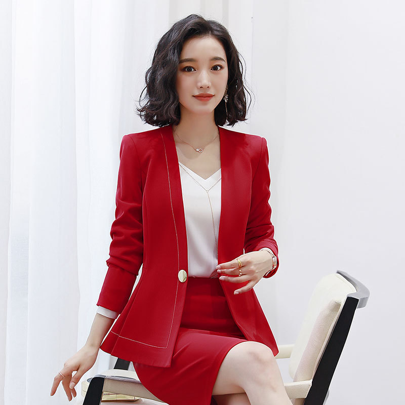pre-order ** ชุดทำงาน ชุดพนักงานบริษัท ชุดยูนิฟอร์ม (เสื้อสูท+กระโปรง) สีตามภาพ ไซร์ S M L XL 2XL 3XL 4XL