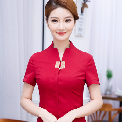 pre-oder** เสื้อพนักงานเสริฟ พนักงานโรงแรม พนักงานรีสอร์ท (สินค้าไม่รวมกางเกง) ***สินค้าไม่สามารถเปลี่ยนสีและรูปแบบได้คะ สีตามภาพ ไซร์ L XL 2XL 3XL 4XL 