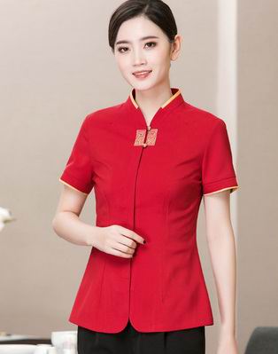 pre-oder** เสื้อพนักงานเสริฟ พนักงานโรงแรม พนักงานรีสอร์ท (สินค้าไม่รวมกางเกง) ***สินค้าไม่สามารถเปลี่ยนสีและรูปแบบได้คะ สีตามภาพ ไซร์ L XL 2XL 3XL 4XL 