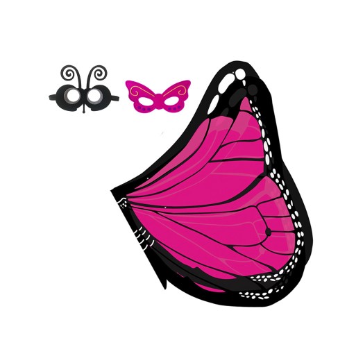 7C281.4 ชุดเด็ก ปีกผีเสื้อสีชมพูเข้มขอบดำ Children Pink Butterfly Bug Costume