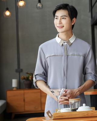 pre-oder** เสื้อพนักงานเสริฟ พนักงานโรงแรม พนักงานรีสอร์ท (สินค้าไม่รวมกางเกง) ***สินค้าไม่สามารถเปลี่ยนสีและรูปแบบได้คะ สีตามภาพ ไซร์ L XL 2XL 3XL 4XL 