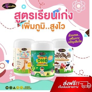 Auswelllife SET เรียนเก่ง เพิ่มภูมิ สูงไว AWL Algal Oil DHA + AWL Calcium Plus D3 + AWL Colostrum Plus Lysine