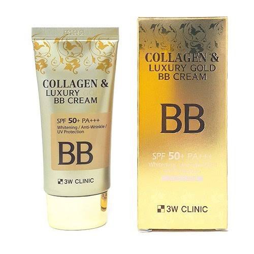 3W CLINIC Collagen & Luxury Gold BB Cream 50ml. บีบีครีมคอลลาเจนทองคำ เนื้อบางเบา ปกปิดเรียบเนียน คุมมัน