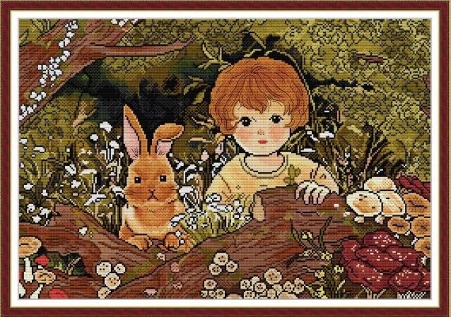 Little boy with rabbit (ไม่พิมพ์/พิมพ์ลาย)